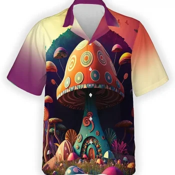 Vintage Magic Mushroom Hawaiian Shirt For Men Women, Psychedelic Mushroom Hawaiian Aloha Shirt, Casual Button Down Shirt, Summer Beach Shirt