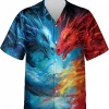 Ice And Fire Dragon Hawaiian Shirt, Short Sleeve Button Down Hawaiian Shirt, Casual Printed Beach Summer Shirt, Best Gifts For Men