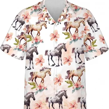 Horse And Tropical Pattern Hawaiian Shirt For Men, Horse Summer Shirt, Gift For Horse Lovers, Vintage Hawaii Beach Shirt, Summer Vacation Shirt