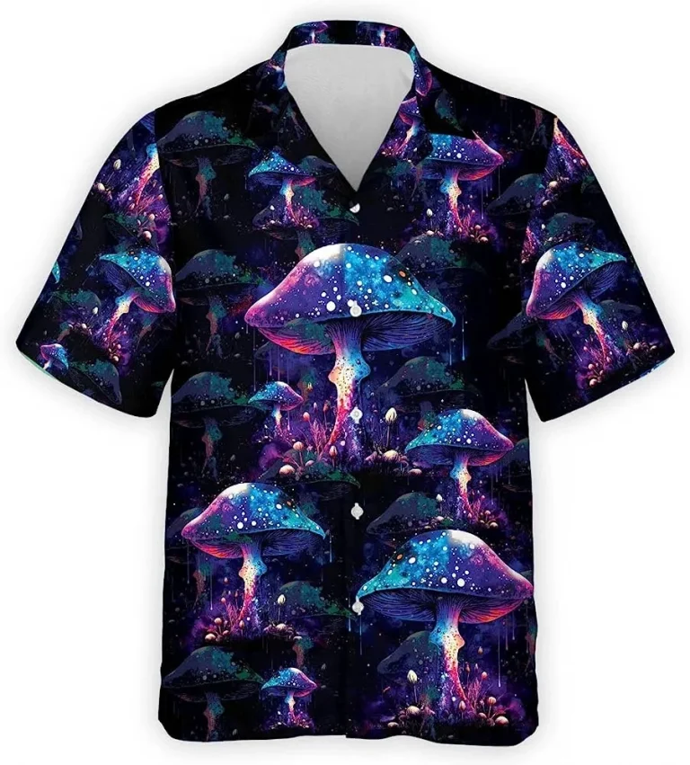 Amazing Galaxy Mushroom Hawaiian Shirt For Men Women, Mushroom Button Down Shirt, Aloha Vibes Beach Shirt, Button Vintage Aloha Hawaii Shirt