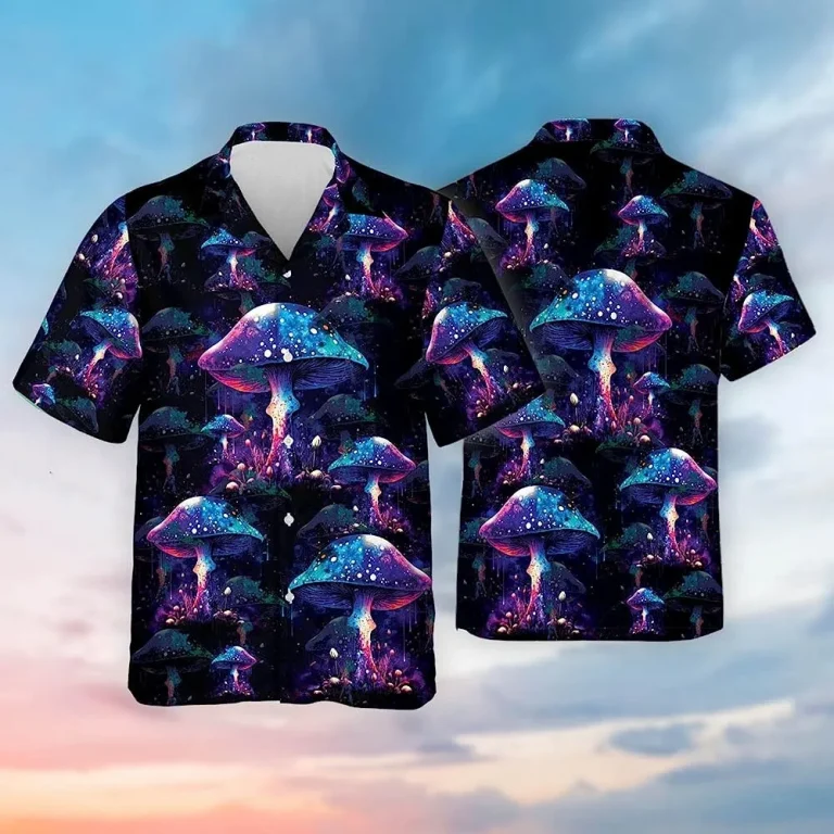 Amazing Galaxy Mushroom Hawaiian Shirt For Men Women, Mushroom Button Down Shirt, Aloha Vibes Beach Shirt, Button Vintage Aloha Hawaii Shirt