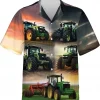 Vintage Tractor Button Down Hawaiian Shirt, Farm Tractor Summer Aloha Shirt, Casual Printed Beach Summer Shirt, Short Sleeve Hawaiian Shirt