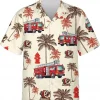 Vintage Fire Rescue Coconut Tropical Hawaiian Shirts, Honor Firefighter Summer Aloha Beach Shirt, Fireman Button Down Shirt, Summer Men Hawaiian Shirt