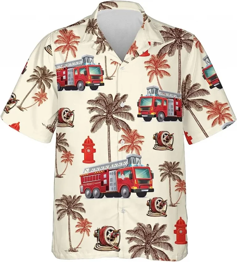 Vintage Fire Rescue Coconut Tropical Hawaiian Shirts, Honor Firefighter Summer Aloha Beach Shirt, Fireman Button Down Shirt, Summer Men Hawaiian Shirt