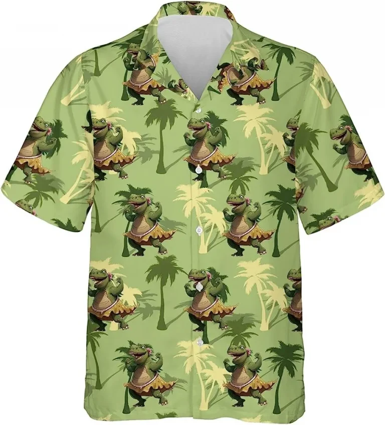 Funny Aloha T Rex Tropical Pattern Hawaiian Shirt, Dinosaur Casual Button Down Hawaiian Shirt, Tropical Beach Shirt, Summer Aloha Shirt
