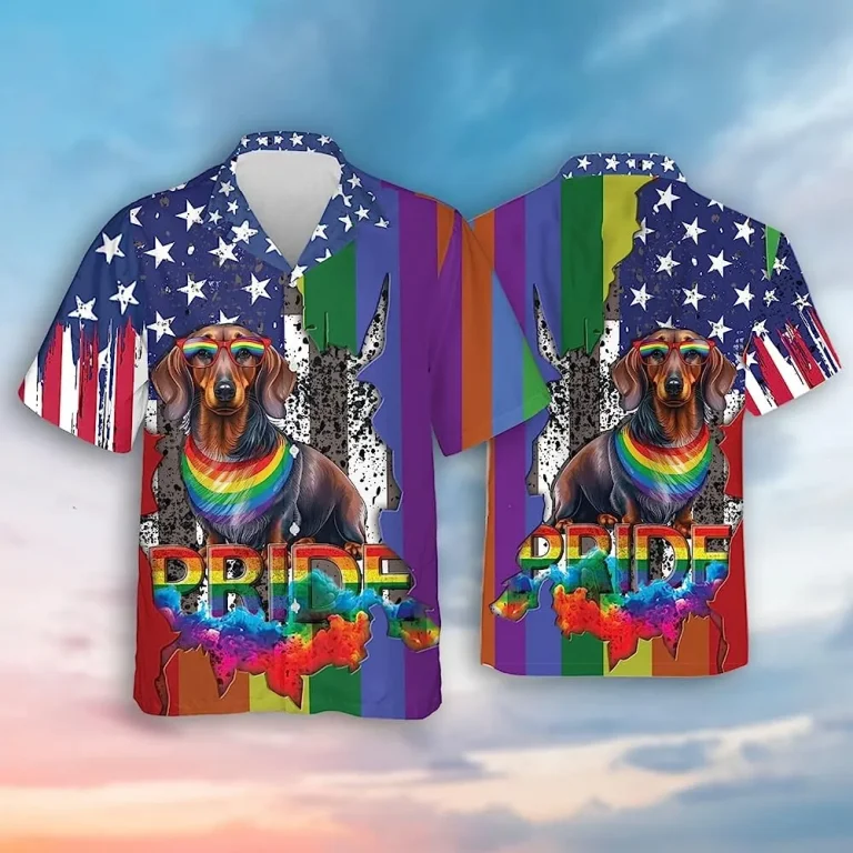 Dachshunds American Pride Hawaiian Shirt, Lgtbq Pride Shirt, Pride Month Shirt, Gay Les Shirt, Summer Beach Shirt, Button Down Shirt