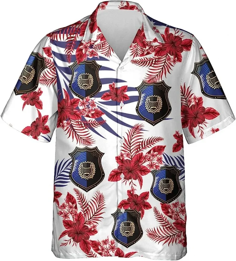 Police Badge And Hibiscus Flower Tropical Hawaiian Shirt, Policeman Vintage Hawaii Beach Shirt, Police Officers Hawaiian Style Shirts