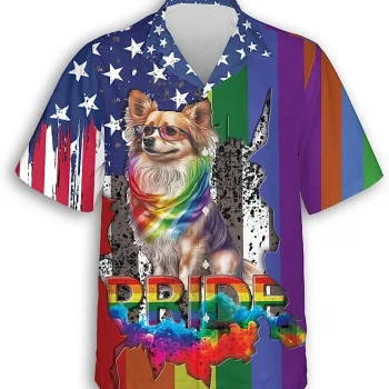 American Chichihua Rainbow Pride Hawaiian Shirt, Pride Month Shirt, Summer Aloha Shirt, Lgbtq+ Shirt, Gay Pride Shirt, Lesbien Shirt