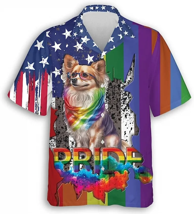 American Chichihua Rainbow Pride Hawaiian Shirt, Pride Month Shirt, Summer Aloha Shirt, Lgbtq+ Shirt, Gay Pride Shirt, Lesbien Shirt