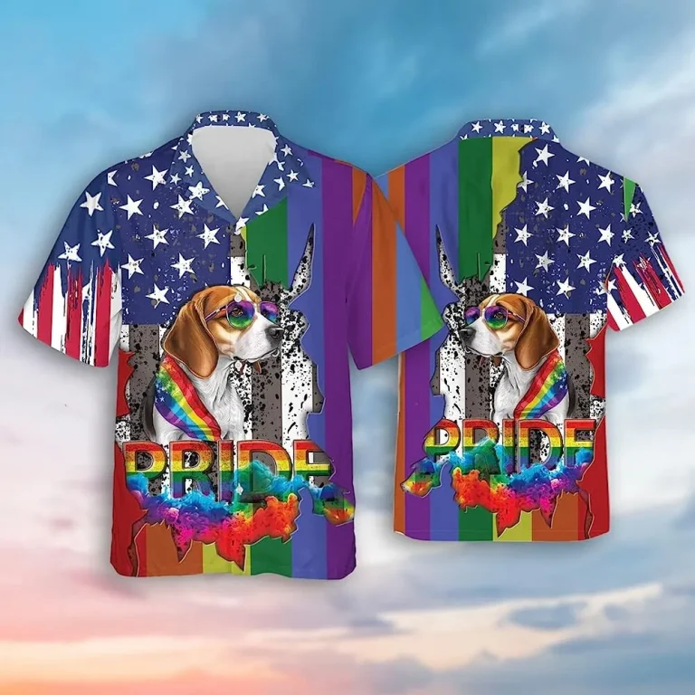 Beagle American Pride Hawaiian Shirt, Love Is Love Shirt, Lgbtq+ Shirt, Casual Button Down Short Sleeve Shirt, Pride Month Shirt, Gay Pride Shirt