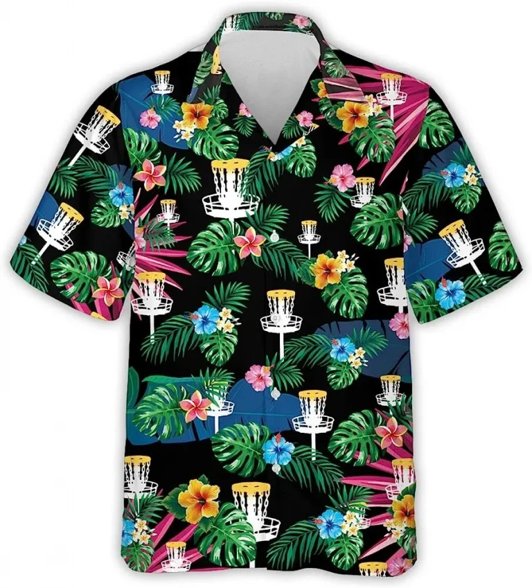 Disc Golf Tropical Pattern Shirt For Men Women, Disc Golf Hawaiian Shirt, Sport Button Down Hawaiian Shirt, Casual Printed Beach Summer Shirt