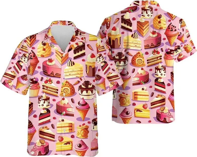 Strawberries And Chocolate Cakes Hawaiian Shirt, Sweet Cakes Shirt, Beach Style Button Down Shirt, Short Sleeve Shirt, Gift For Sweet Tooth