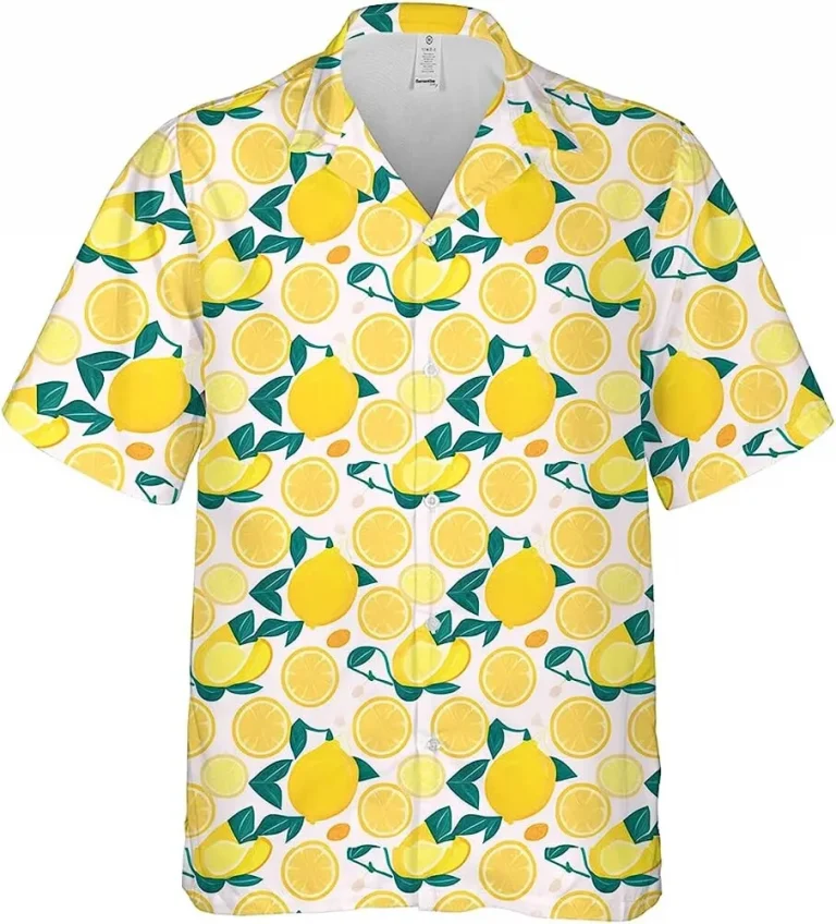 Vintage Lemon Hawaiian Shirt, Tropical Citrus Fruits Button Down Hawaiian Shirt, Casual Printed Beach Summer Shirt, Summer Beach Shirt, Aloha Shirt