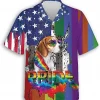 Beagle American Pride Hawaiian Shirt, Love Is Love Shirt, Lgbtq+ Shirt, Casual Button Down Short Sleeve Shirt, Pride Month Shirt, Gay Pride Shirt