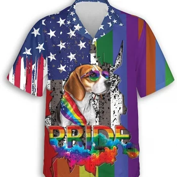 Beagle American Pride Hawaiian Shirt, Love Is Love Shirt, Lgbtq+ Shirt, Casual Button Down Short Sleeve Shirt, Pride Month Shirt, Gay Pride Shirt