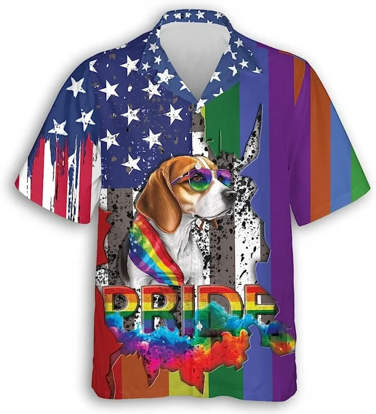 Beagle American Pride Hawaiian Shirt, Love Is Love Shirt, Lgbtq+ Shirt, Casual Button Down Short Sleeve Shirt, Pride Month Shirt, Gay Pride Shirt