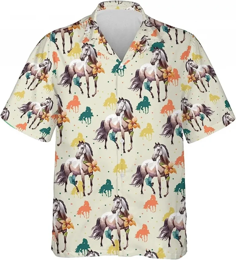 Vintage Horse Hawaiian Shirt, Horse Shirt, Horse Gift, Casual Button Down Shirt, Hawaiian Style Shirt, Summer Beach Shirt, Best Gift For Men