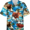 Cow Men's Hawaiian Shirt, Surfing Tropical Summer Beach Aloha Button Down Short Sleeve Mens Hawaiian, Casual Printed Beach Summer Shirt