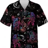 Neon Astronaut And The Galaxy Hawaiian Shirt, Astronaut Casual Button Down Short Sleeve Shirt, Vintage Hawaii Beach Shirt, Summer Aloha Shirt