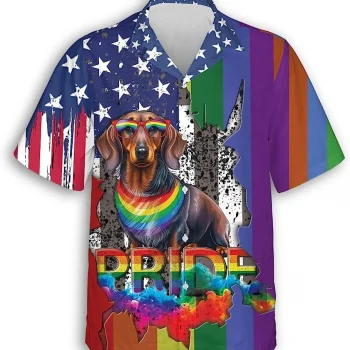 Dachshunds American Pride Hawaiian Shirt, Lgtbq Pride Shirt, Pride Month Shirt, Gay Les Shirt, Summer Beach Shirt, Button Down Shirt