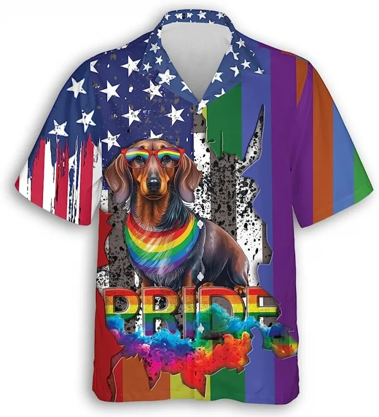 Dachshunds American Pride Hawaiian Shirt, Lgtbq Pride Shirt, Pride Month Shirt, Gay Les Shirt, Summer Beach Shirt, Button Down Shirt