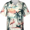 Flamingo Tropical Pattern Print Shirt, Flamingo Hawaiian Shirt, Flamingo Button Vintage Aloha Hawaii Shirt, Tropical Beach Shirt, Summer Aloha Shirt