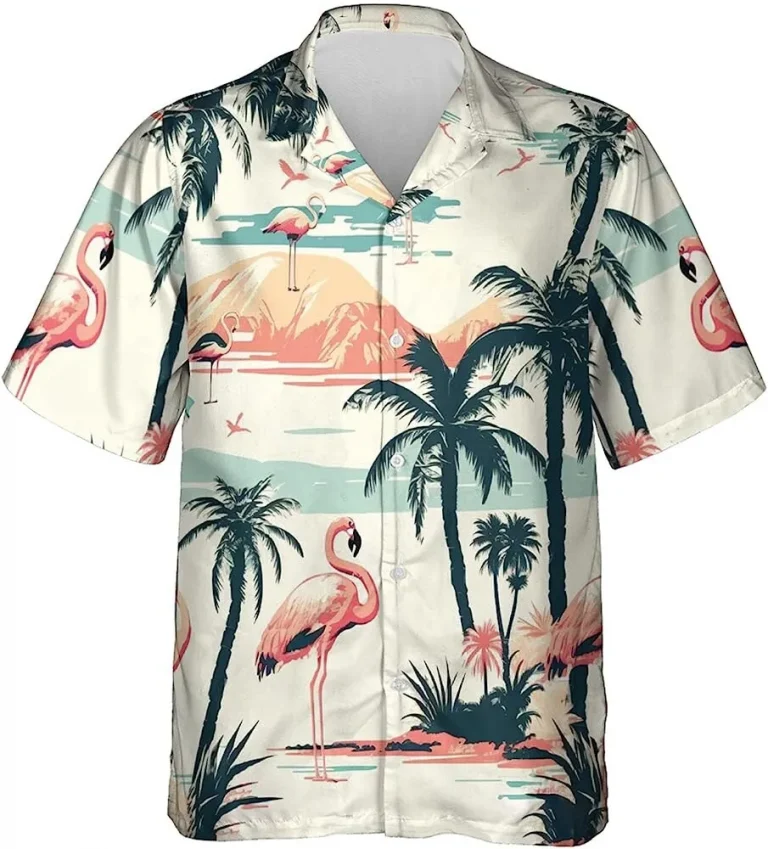 Flamingo Tropical Pattern Print Shirt, Flamingo Hawaiian Shirt, Flamingo Button Vintage Aloha Hawaii Shirt, Tropical Beach Shirt, Summer Aloha Shirt