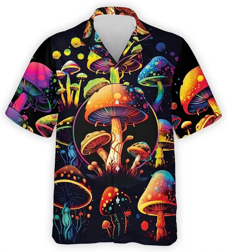 Mushroom Hawaiian Aloha Shirt For Men Women, Mushroom Summer Beach Shirt, Short Sleeve Hawaiian Shirt, Casual Button Down Shirt