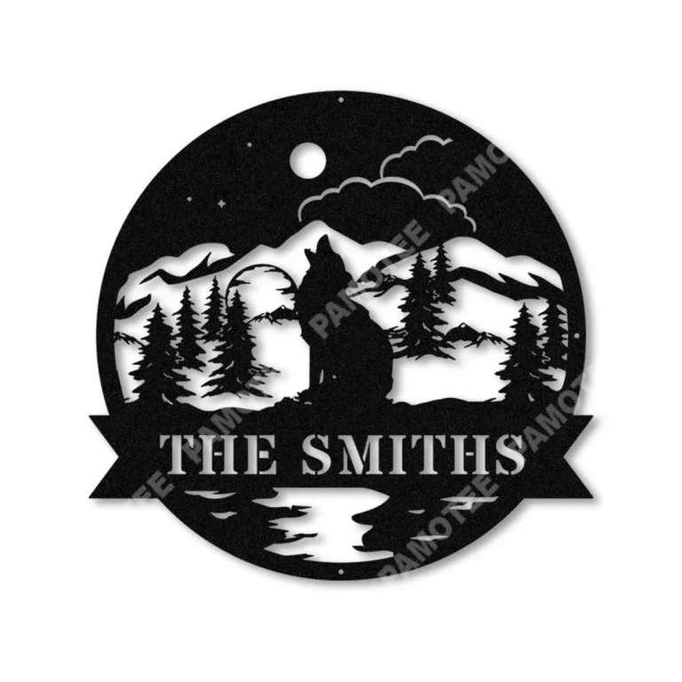 Custom Name Wolf At Night Metal Art, Wild Animal Steel Gift
