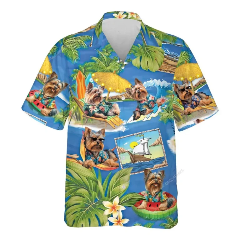 Yorkshire Terrier Hawaiian Shirt For Men Women, Funny Vacation Beach Aloha Shirts, Hawaii Summer Beach Shirt, Dog Lover Button Down Short Sleeve Shirt