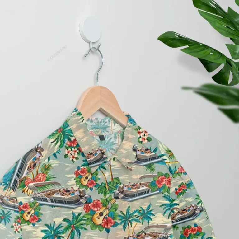 Tropical Pontoon Hawaiian Shirt For Men Women, Pontoon Summer Beach Shirt, Tropical Pattern Aloha Shirts, Ship Button Down Short Sleeve Hawaiian Shirt