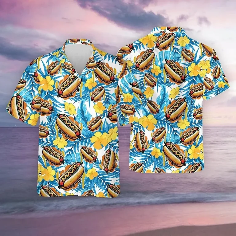 Hotdog Tropical Pattern Hawaiian Shirt, Hotdog Casual Printed Beach Summer Shirt, Beach Style Button Down Shirt, Tropical Beach Shirt, Summer Shirt