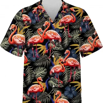 Flamingo Tropical Pattern Hawaiian Shirt, Flamingo Casual Button Down Shirt, Tropical Beach Shirt, Aloha Beach Shirt, Family Aloha Shirts