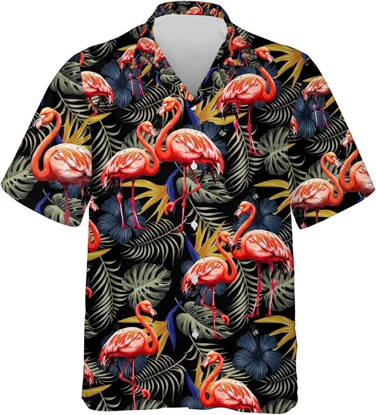 Flamingo Tropical Pattern Hawaiian Shirt, Flamingo Casual Button Down Shirt, Tropical Beach Shirt, Aloha Beach Shirt, Family Aloha Shirts