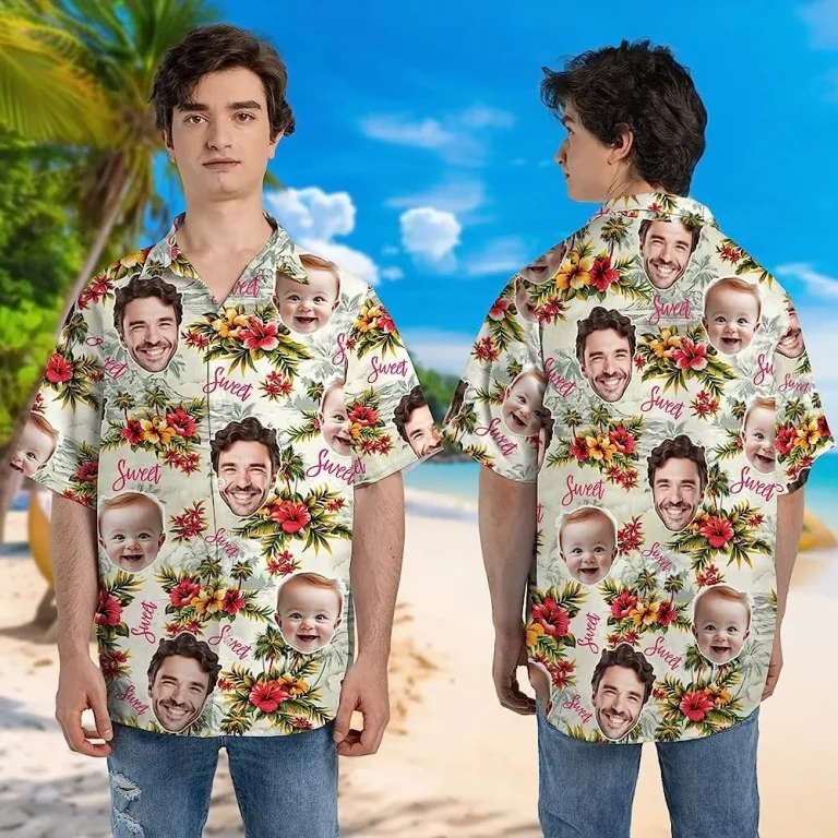 Personalized Photos Hawaiian Shirts Short Sleeve, Tropical Pattern Shirt For Men Women, Custom Face Hawaiian Shirt, Custom Shirt, Vintage Beach Shirt