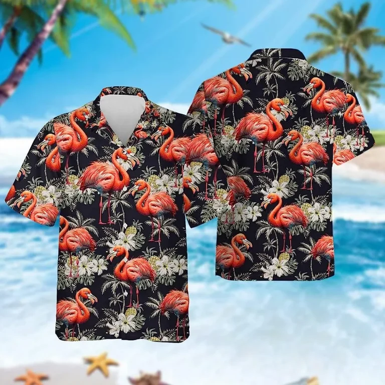 Vintage Flamingo Tropical Pattern Print Shirt For Men Women, Flamingo Hawaiian Shirt, Summer Beach Shirt, Aloha Shirt, Hawaiian Style Shirt