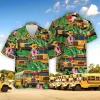 School Bus Tropical Pattern Hawaiian Shirt Short Sleeve, Bus Driver Back To School Hawaiian Casual Button Down Shirt, Summer Aloha Beach Shirt