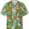 Beer Skull Tropical Pattern Hawaiian Shirt, Tropical Beach Shirt For Beer Lovers, Casual Button Down Hawaiian Shirt, Summer Aloha Beach Shirt