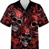 Floral Skull Summer Mens Hawaiian Shirt, Skull Summer Beach Shirt, Short Sleeve Button Down Hawaiian Shirt, Summer Aloha Shirt, Hawaiian Style Shirt