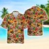 Hibiscus Flower And Cow Tropical Summer Aloha Hawaiian Shirts, Summer Tropical Pattern Hawaiian Shirt, Casual Button Down Shirt, Short Sleeve Shirt