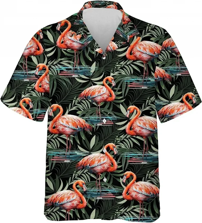 Flamingo Tropical Pattern Shirt For Men Women, Flamingo Hawaiian Shirt, Summer Beach Shirt, Summer Vacation Hawaiian Shirt, Tropical Summer Shirt