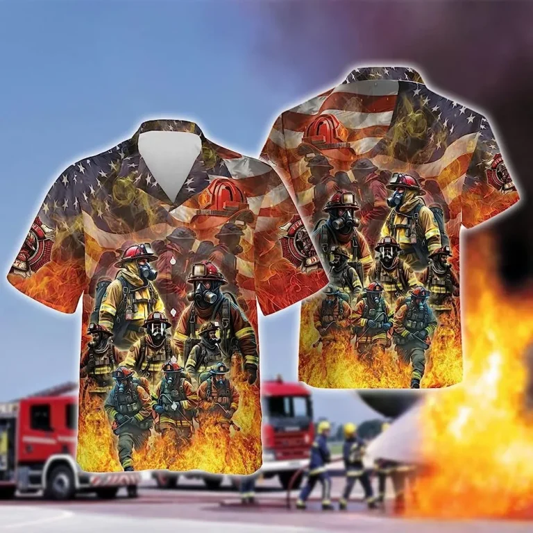 Vintage American Firefighter Hawaiian Shirt, Firefighter Button Vintage Aloha Hawaii Shirt, Casual Printed Summer Beach Shirt, Gift For Fireman