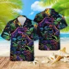 Neon T Rex Dinosaur Hawaiian Shirts, Dinosaur Casual Button Down Shirt, Summer Beach Shirt, Summer Vacation Hawaiian Shirt, Best Gift For Men