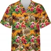 Hibiscus Flower And Cow Tropical Summer Aloha Hawaiian Shirts, Summer Tropical Pattern Hawaiian Shirt, Casual Button Down Shirt, Short Sleeve Shirt