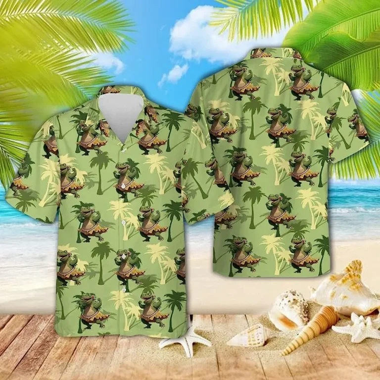 Funny Aloha T Rex Tropical Pattern Hawaiian Shirt, Dinosaur Casual Button Down Hawaiian Shirt, Tropical Beach Shirt, Summer Aloha Shirt