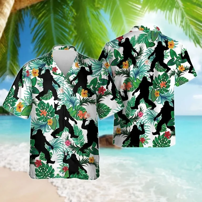 Bigfoot Rock Tropical Pattern Hawaiian Shirt For Men Women, Bigfoot Shirt, Sasquatch Summer Aloha Shirt, Beach Style Button Down Shirt
