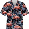 Hibiscus Flower And Flamingo Hawaiian Aloha Shirt, Flamingo Tropical Pattern Shirt, Casual Printed Beach Summer Shirt, Family Aloha Shirts