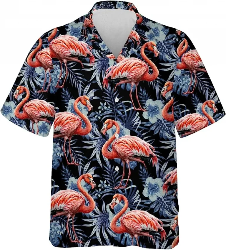 Hibiscus Flower And Flamingo Hawaiian Aloha Shirt, Flamingo Tropical Pattern Shirt, Casual Printed Beach Summer Shirt, Family Aloha Shirts