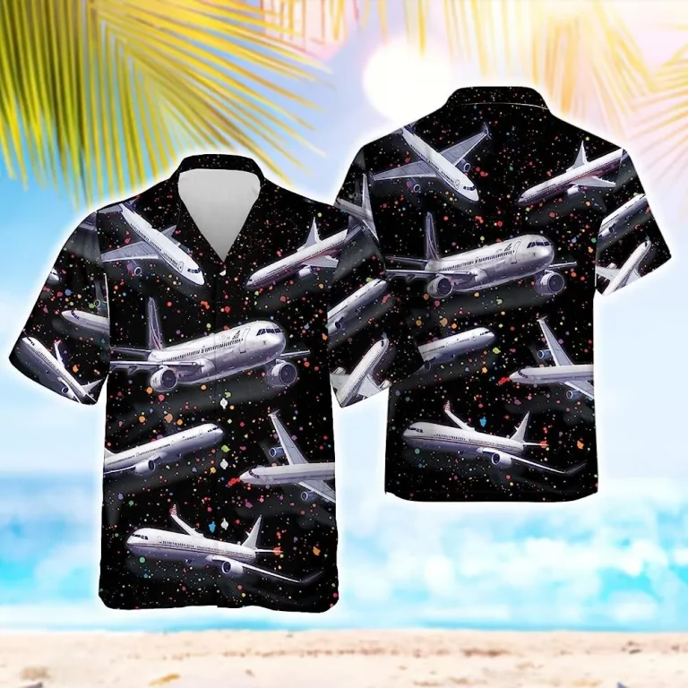 Vintage Airplane Button Down Hawaiian Shirt For Men, Airplane Short Sleeve Hawaiian Shirt, Casual Printed Beach Summer Shirt, Pilots Aloha Shirt
