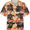 Cattle Black Angus And Hibiscus Flower Hawaiian Shirts, Tropical Summer Beach Aloha Button Down Short Sleeve Mens Hawaiian, Summer Beach Shirt
